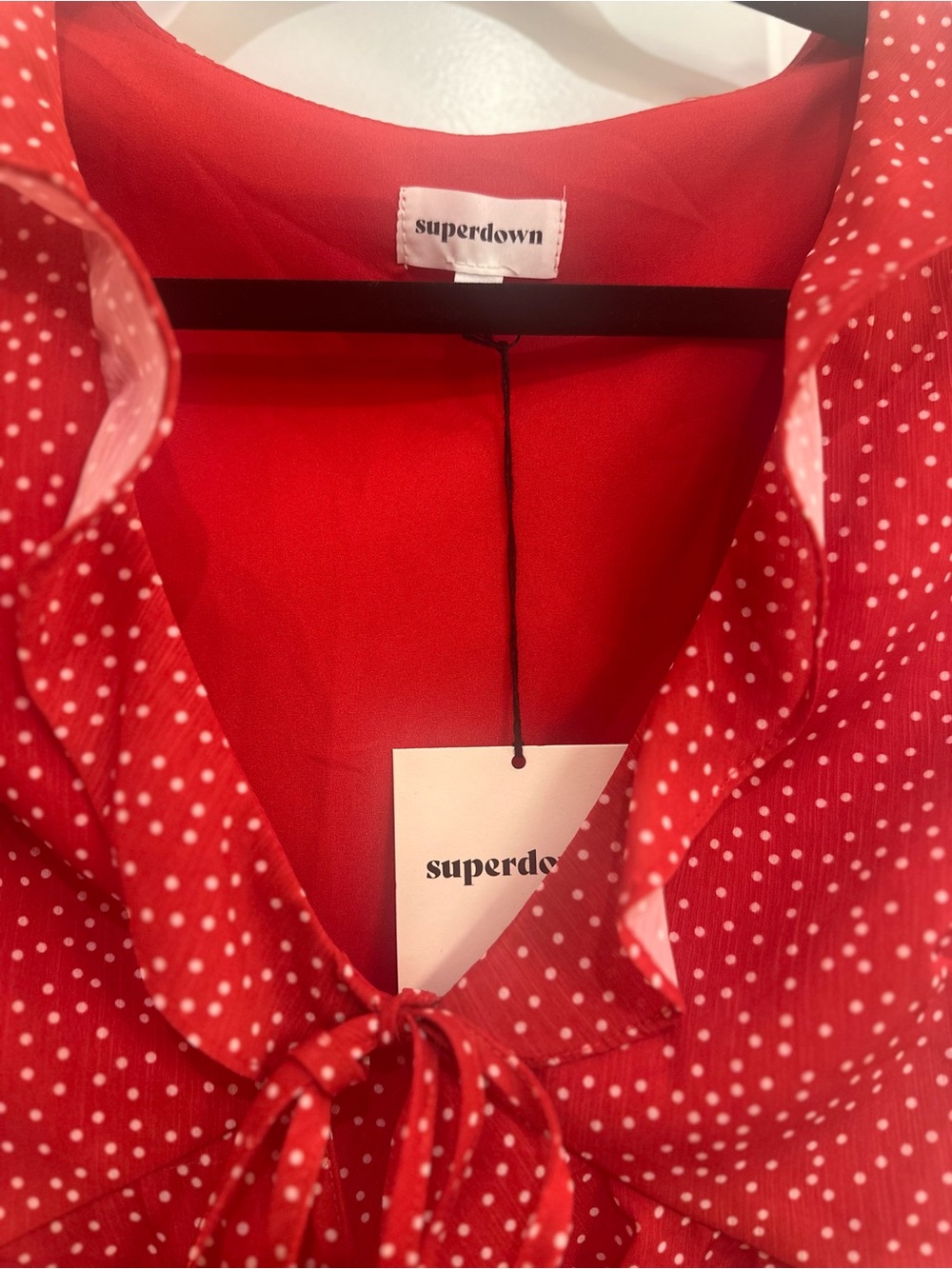 superdown Red Mini Dress with White Dot Print - Picture 9 of 9